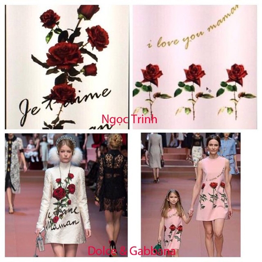 
	
	So sánh mẫu váy của Ngọc Trinh và mẫu thiết kế của Dolce & Gabbana.